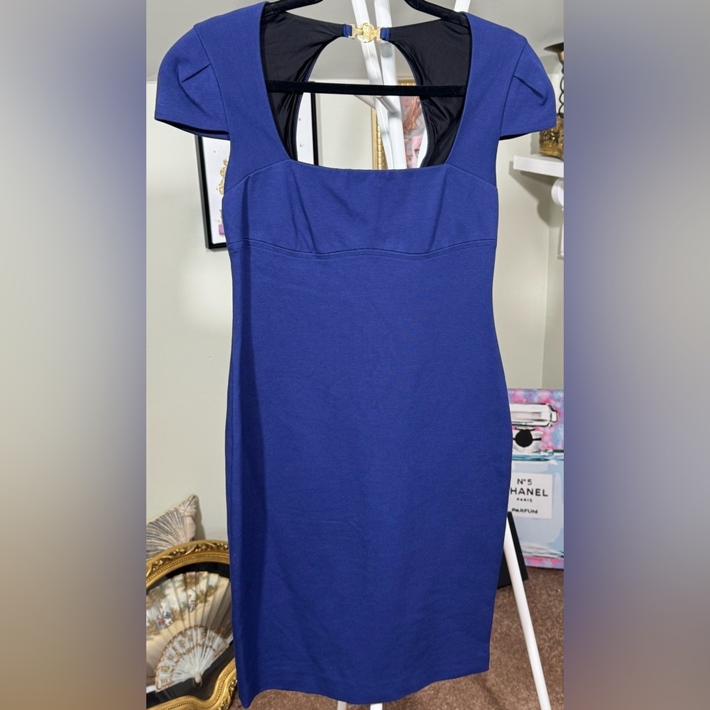 NWT!! Emilio Pucci Cobalt Blue Square Neck Bodycon Midi Dress Cut Out Back